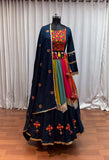 Traditional teal blue lehenga with 10 meter flair for festival nights