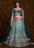 Thread Art Silk Lehenga Choli in Sea Green