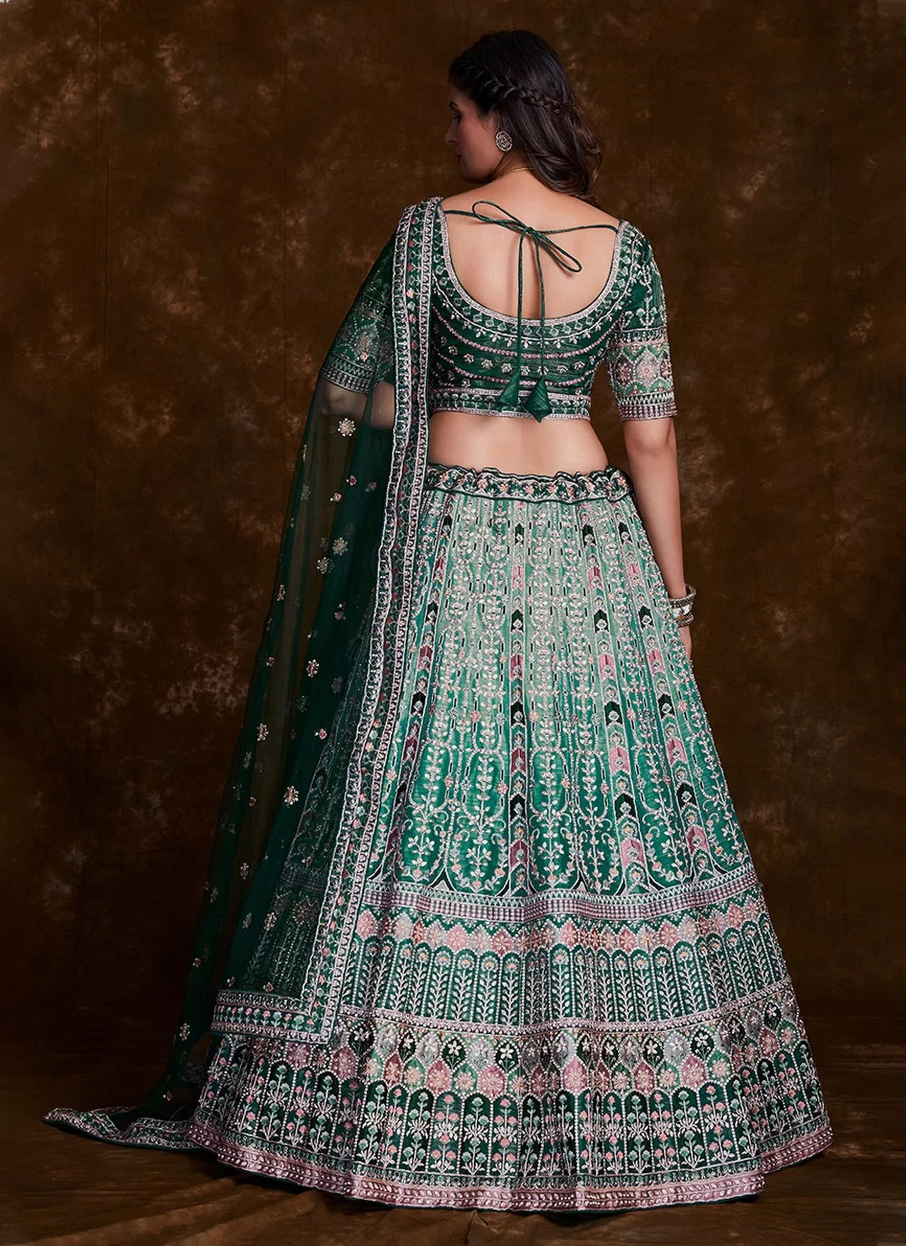 Thread Art Silk Lehenga Choli in Sea Green