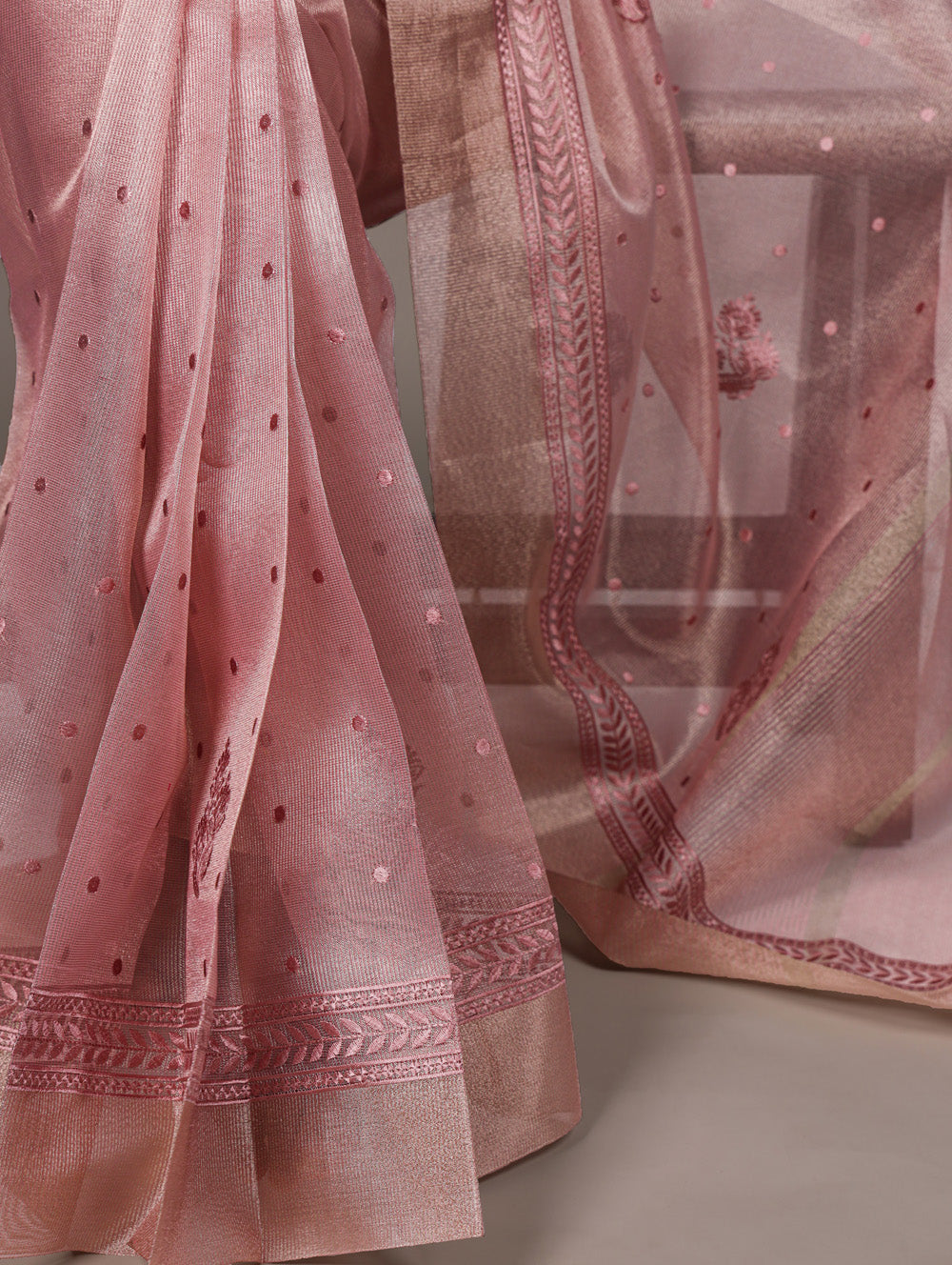 Designer light pink shimmer saree for weddings