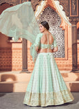 Thread with Sequince Embroidered work Indian Lehenga Choli In Green