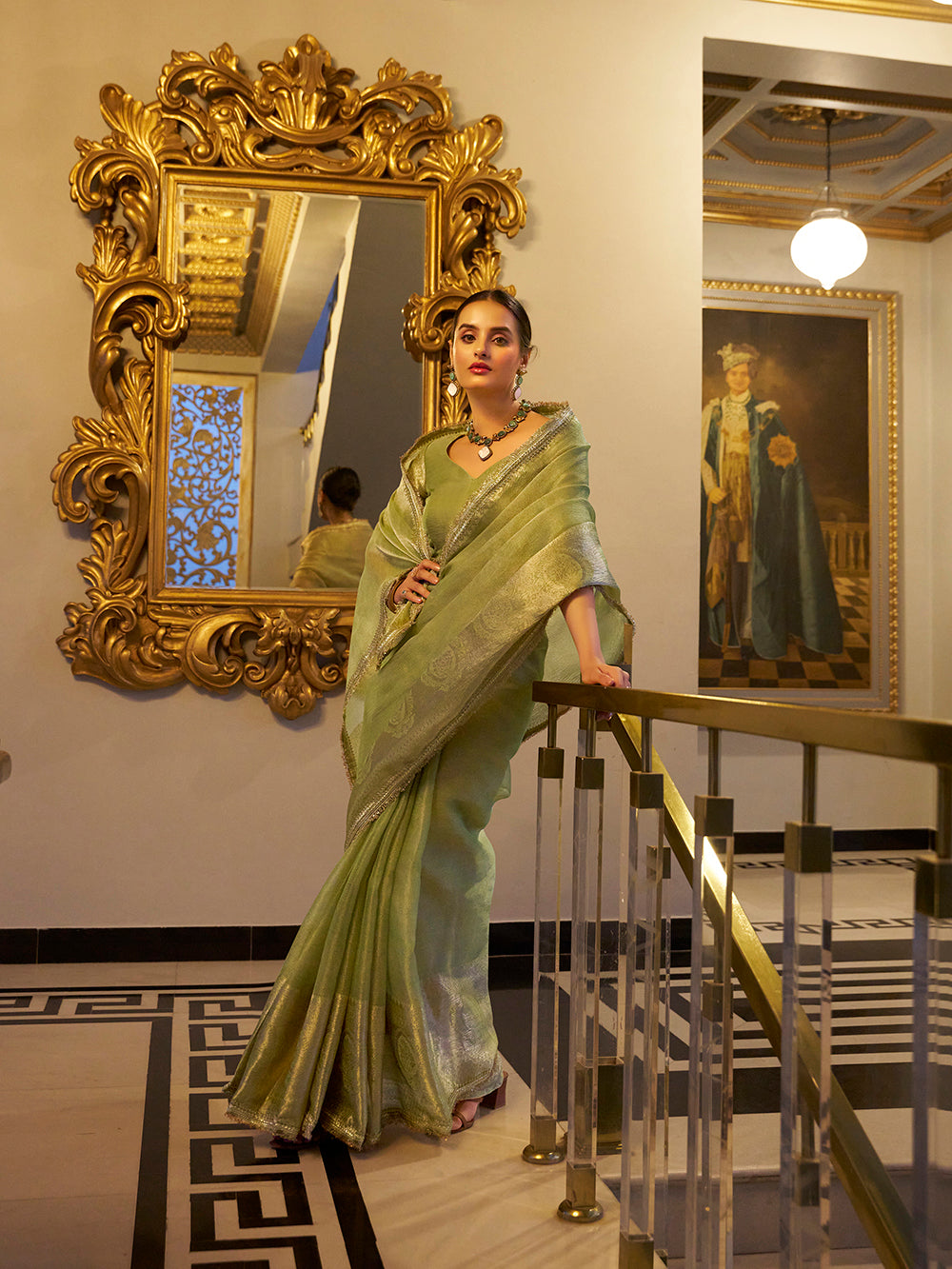 Gold festive wear saree with shimmer