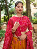 Mustard Color Bandhej Printed Tussar Silk Women Wear Lehenga Choli