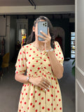 Cream Color Polka Dot Print Georgette Festive Wear Dress