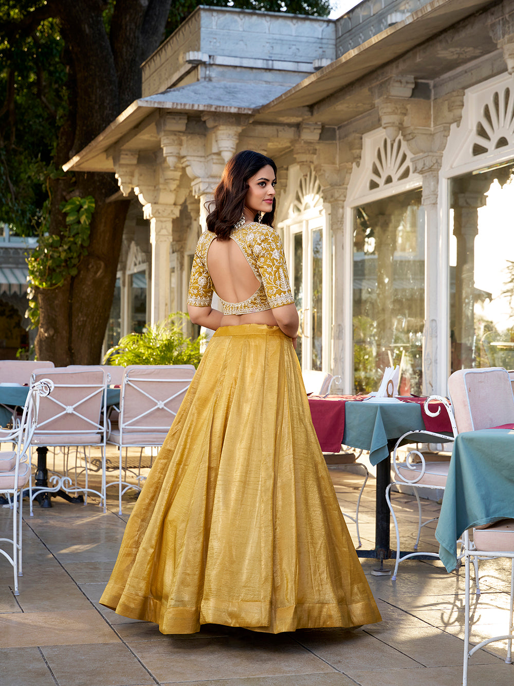 Mustard Color Plain Goldie Haldi Rasam Lehenga Choli