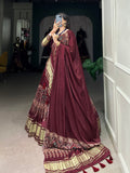 Elegant Maroon Lagdi Patta Gaji Silk Navratri Lehenga Choli With Dupatta