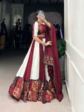 Maroon Color Plain And Printed With Paper Mirror Work Rayon Lehenga Choli