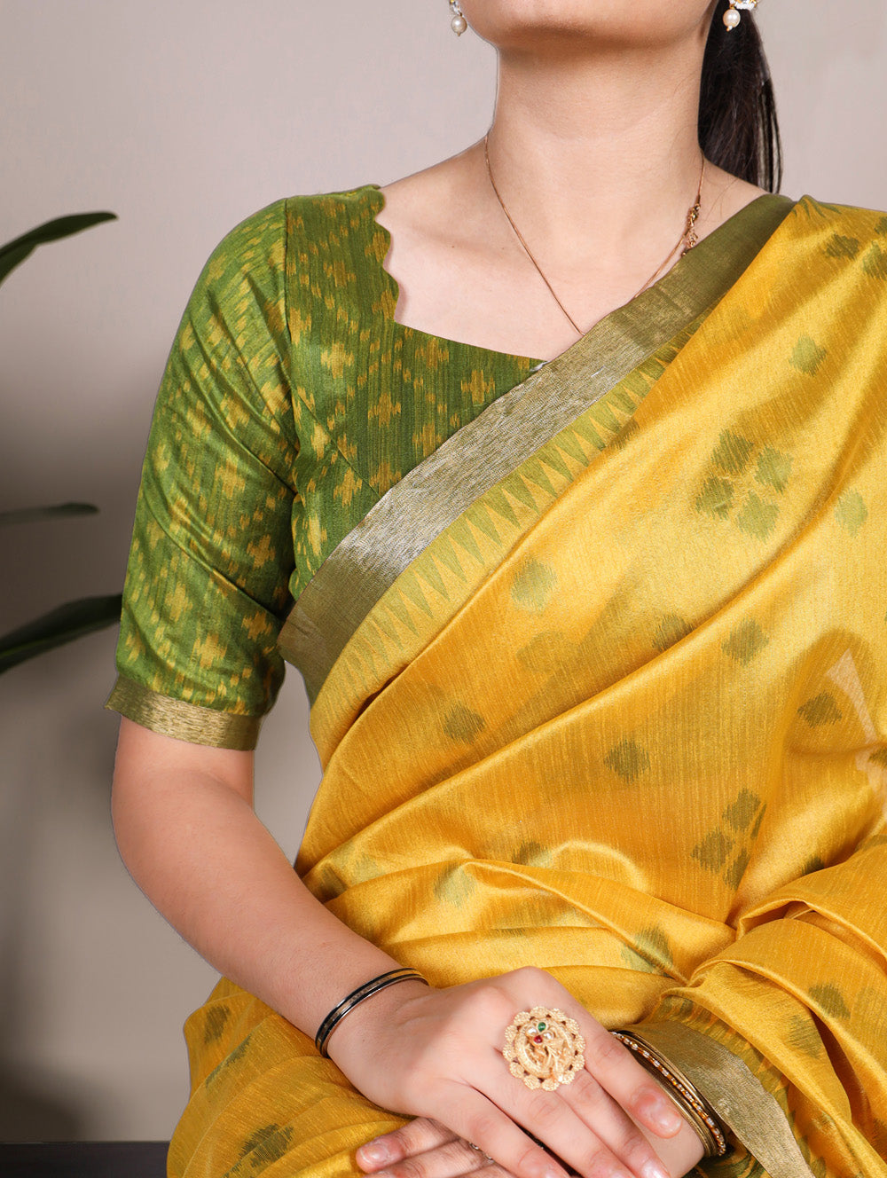 Wedding wear yellow saree with zari work