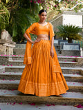 Orange Color Plain  With  Zari Weaving Work Chanderi Lehenga Choli