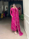 Pink Color Leheriya With Lace Touch Up Georgette Gown