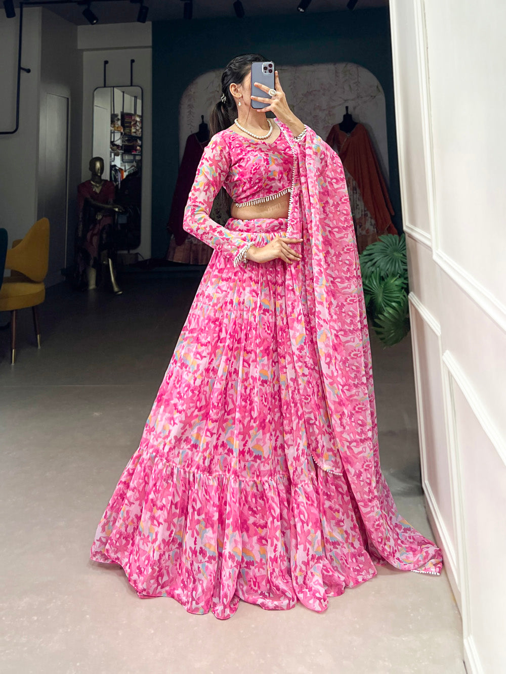 Pink Color Printed With Georgette Lehenga Choli