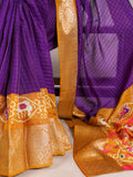 Purple Color Patola Print With Weaving Work Tussar Chex Saree