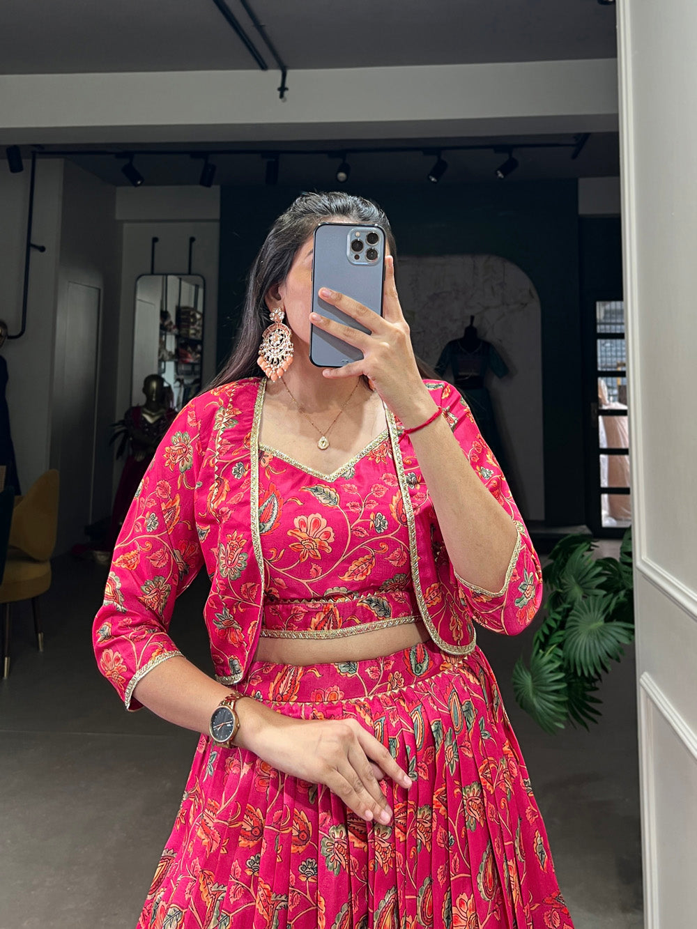 Pink Color Floral Print With Gota Patti Touch up Tussar Silk Two piece Chaniya Choli