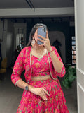 Pink Color Floral Print With Gota Patti Touch up Tussar Silk Two piece Chaniya Choli
