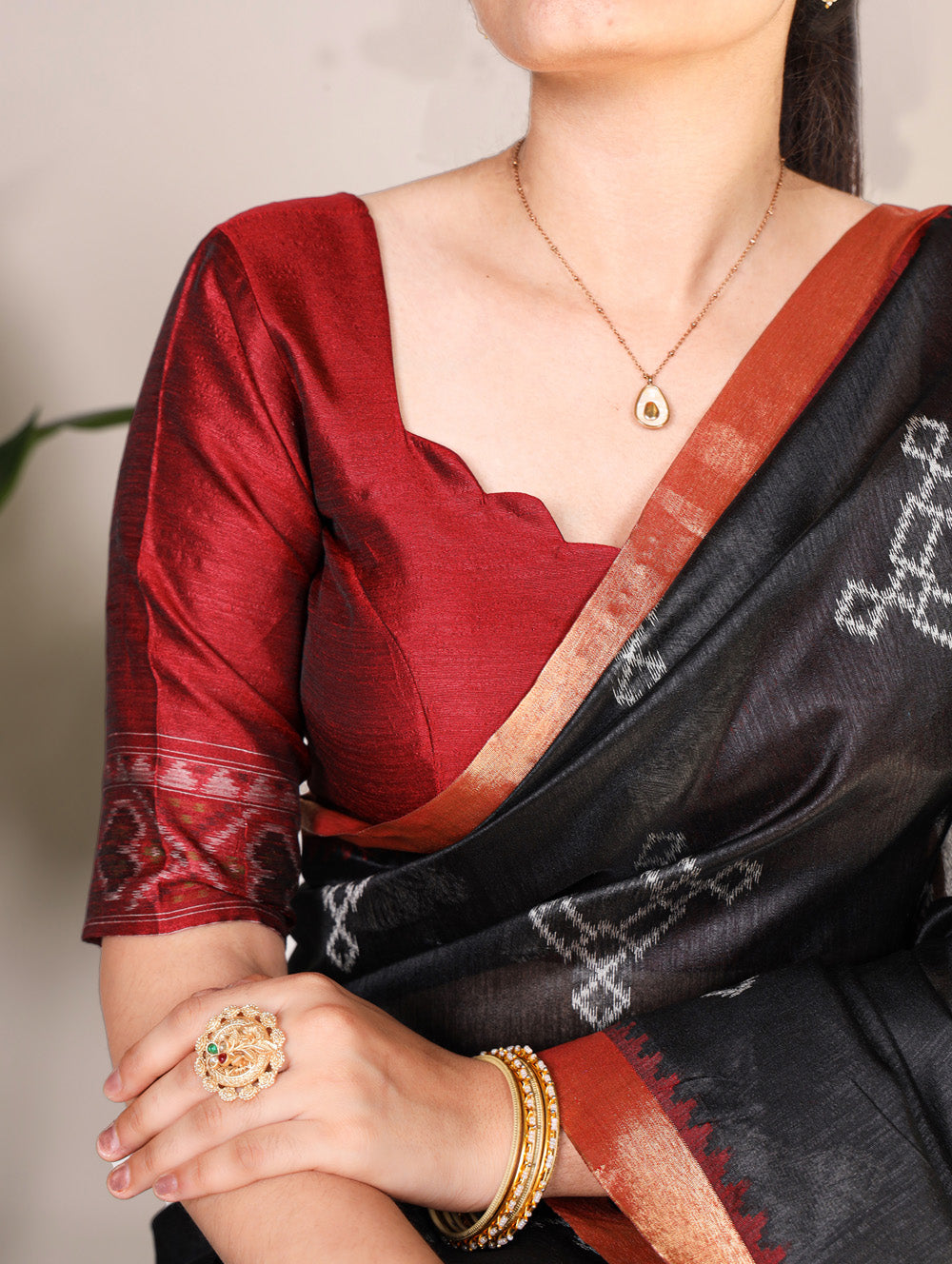 Designer black saree with zari work