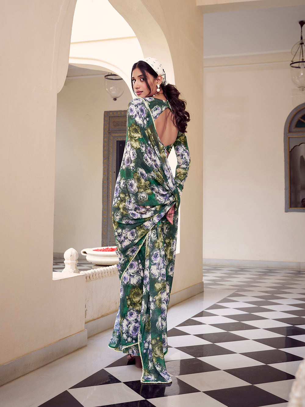 Green marble saree for festive wear