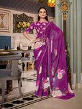 Festive purple georgette saree with blouse fabric