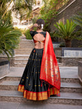 Black Color Zari Weaving Work Jacquard Silk(Paithani) Lehenga Choli
