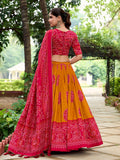 Mustard Color Bandhej Printed Tussar Silk Women Wear Lehenga Choli