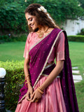 Salmon Color Zari Weaving Work Kanchipuram Wedding Lehenga Choli