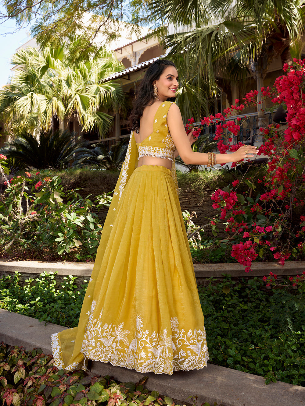 Yellow Color Sequins And Thread Embroidery Work Gold Crush Haldi Lehenga Choli