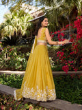 Yellow Color Sequins And Thread Embroidery Work Gold Crush Haldi Lehenga Choli