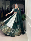 Green Color Plain And Printed With Paper Mirror Work Rayon Lehenga Choli