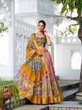 Onion Color Printed (Kalamkari) With Zari Weaving Border Jacquard Silk Lehenga Choli