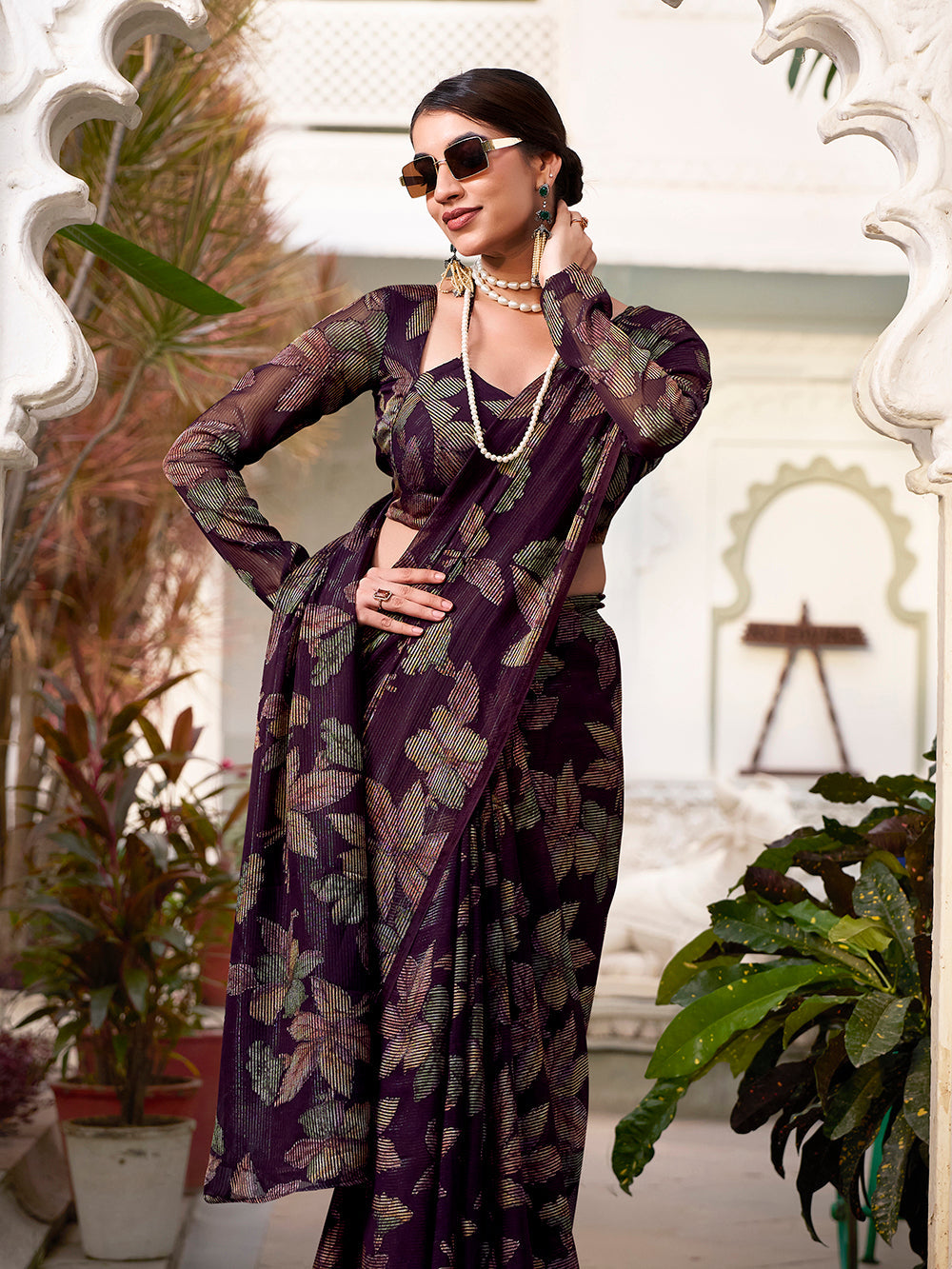 Elegant wine brasso saree for cultural occasions