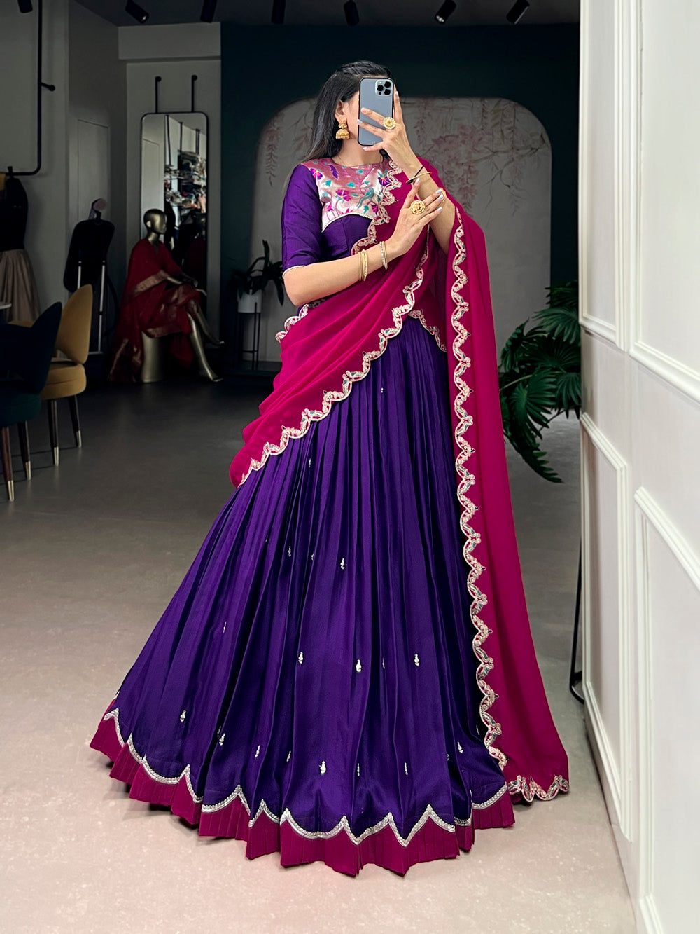 purple wedding wear lehenga choli