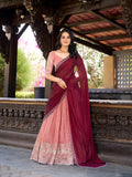 Peach Color Sequins And Embroidery Work With Hotfix Silver Glossy Lehenga Choli