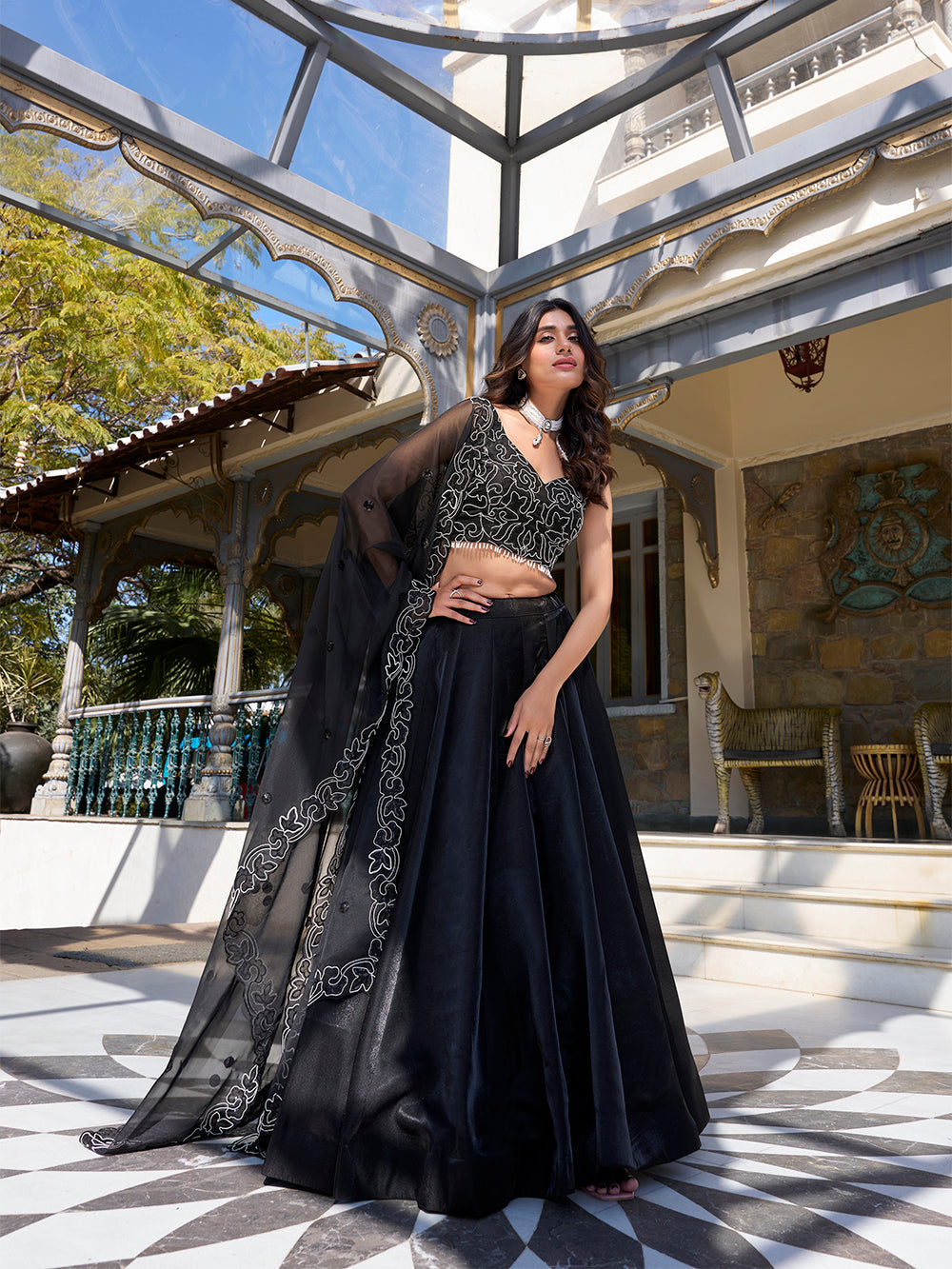 Black Color Pearl Coding And Sequins Embroidery Work With Satin Lehenga Choli