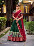 Green printed lehenga with stitched blouse