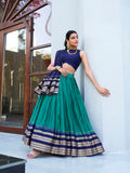 Firozi Color Plain With Zari Weaving Work border Pure Chanderi Lehenga Choli