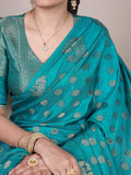 firozi silk saree with lace blouse