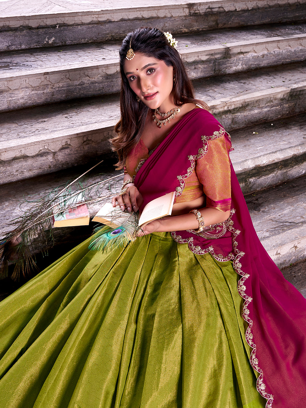 Kanchipuram lehenga choli with zari border work