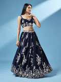 Traditional Indian Navy Blue Georgette Sequins Lehenga For Bridesmaid