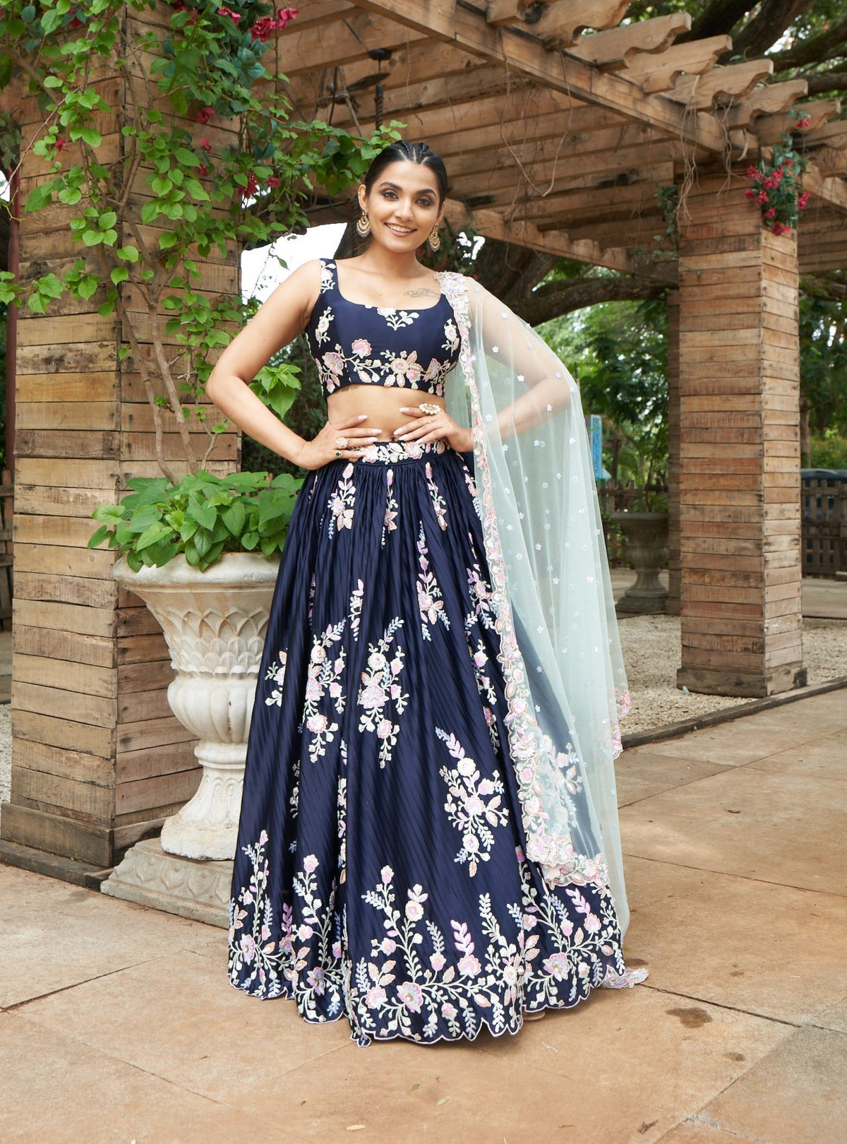 Traditional Indian Navy Blue Georgette Sequins Lehenga For Bridesmaid