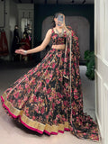 Black Floral & Foil Print Chiffon Lehenga Choli