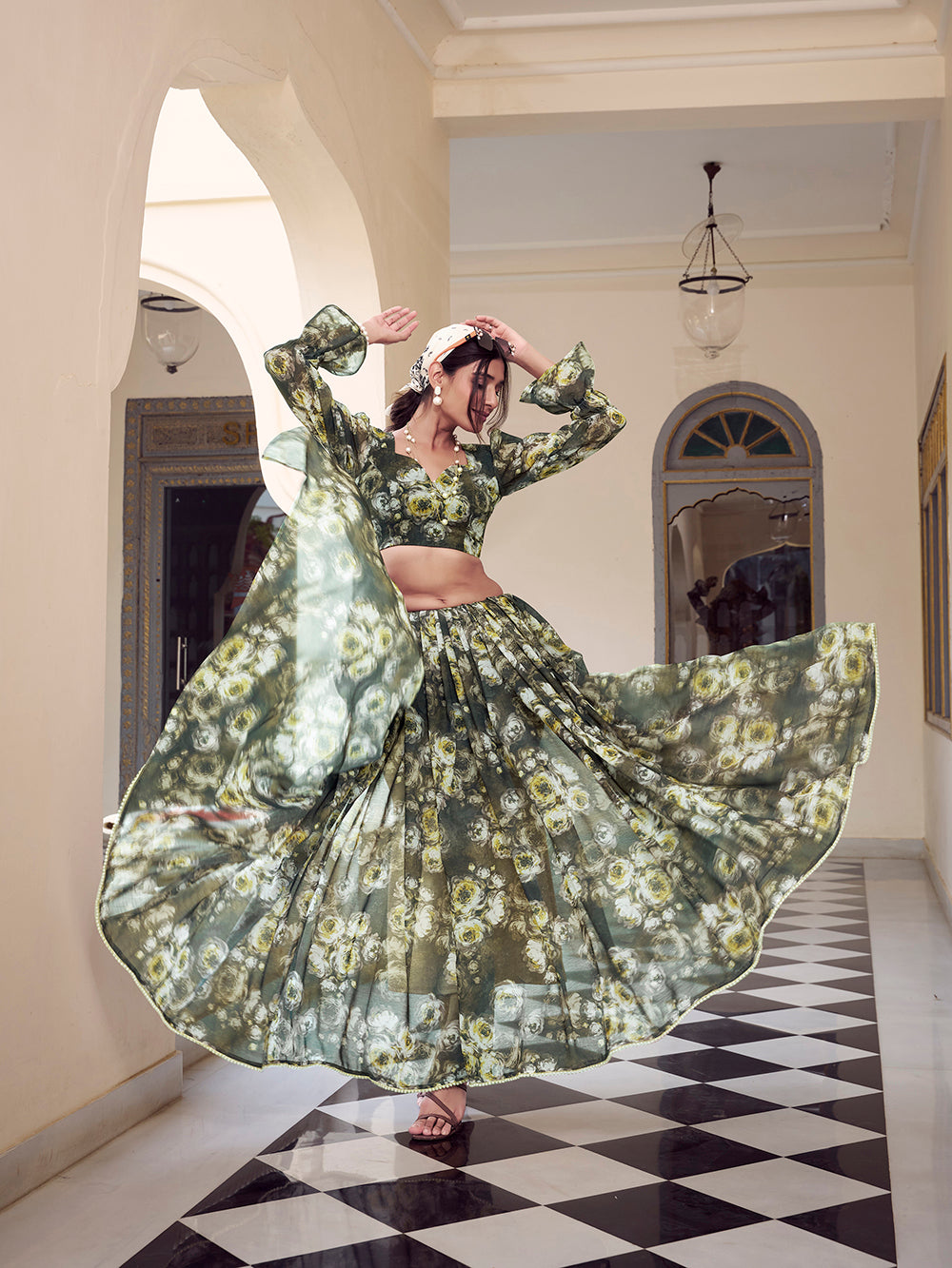 Mehandi green saree for weddings