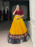 Mustard Color Printed With Zari Weaving Work Poly Cotton Co-ord Set