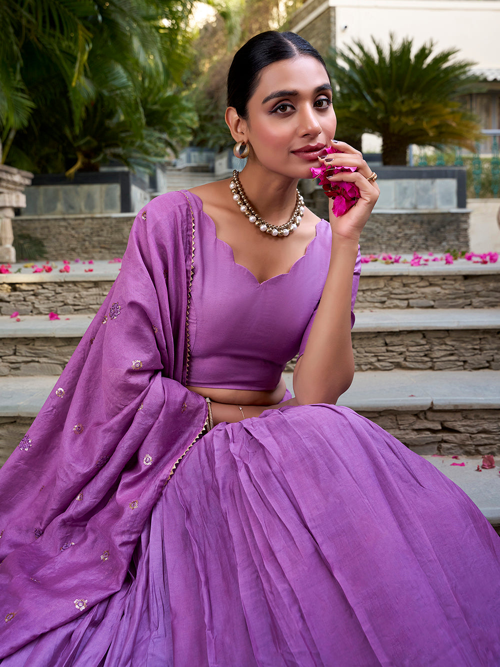 Wedding wear purple Chanderi lehenga choli