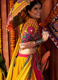 Multicolor traditional Navratri chaniya choli with mirror and thread embroidery