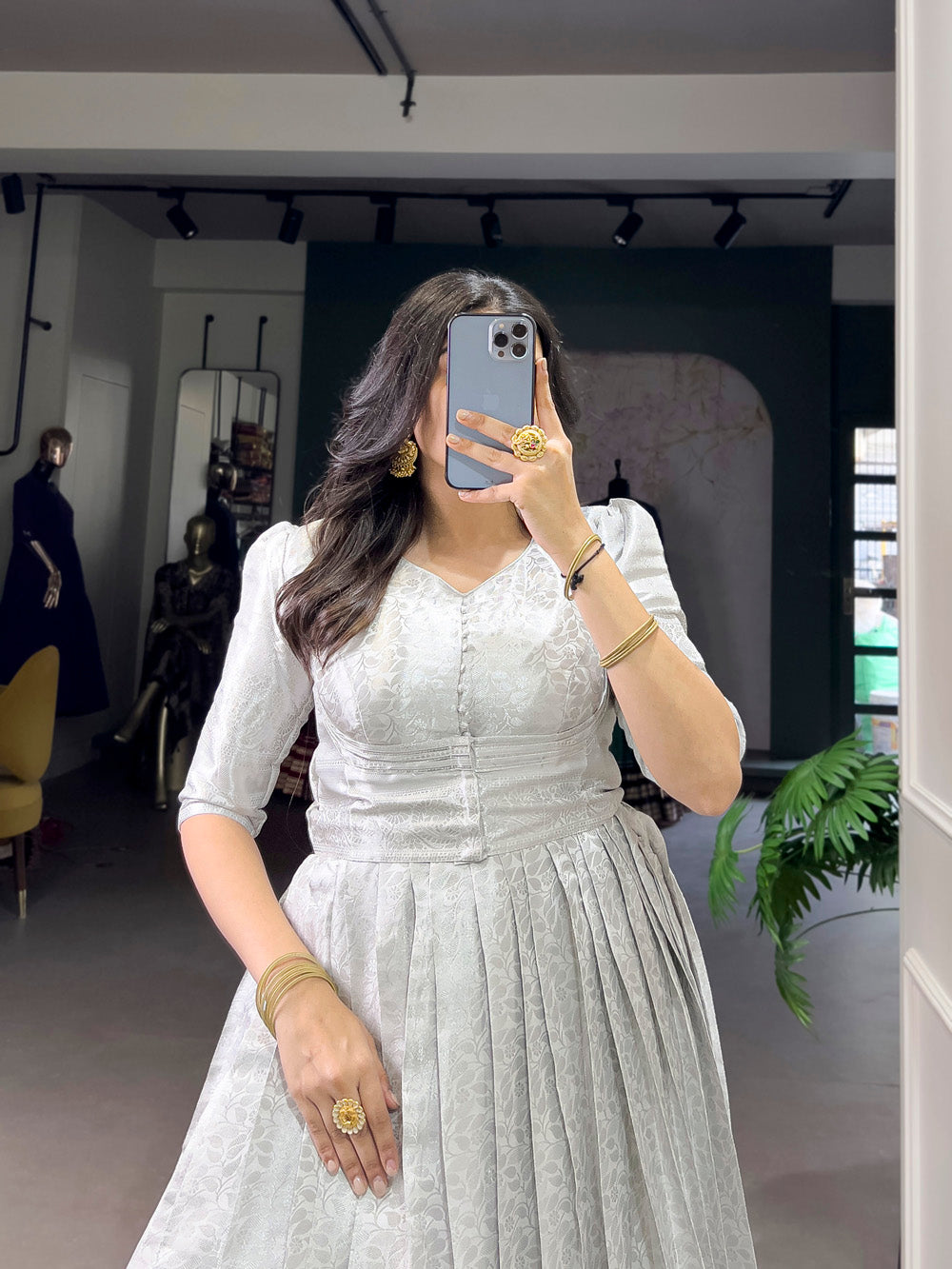 Off White Color Zari Weaving Work Kanjivaram Gown