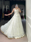 White Color Embossed Design Lace Border Marbel Chaniya Choli