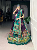 Purple Color Printed Foil Work Tussar Silk Lehenga Choli