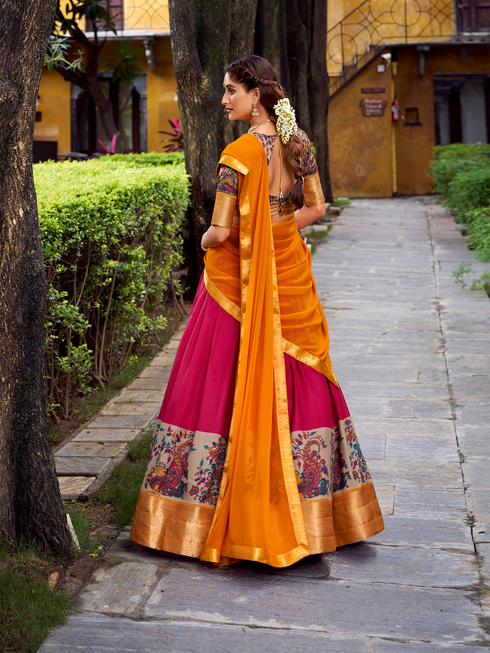 Pink Color Printed With Zari Weaving Work Astha Silk Lehenga Choli