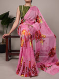 Pink floral print chiffon saree