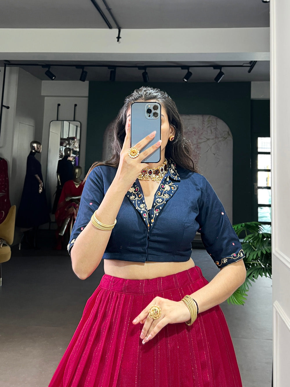 Poly cotton pink lehenga with zari weaving