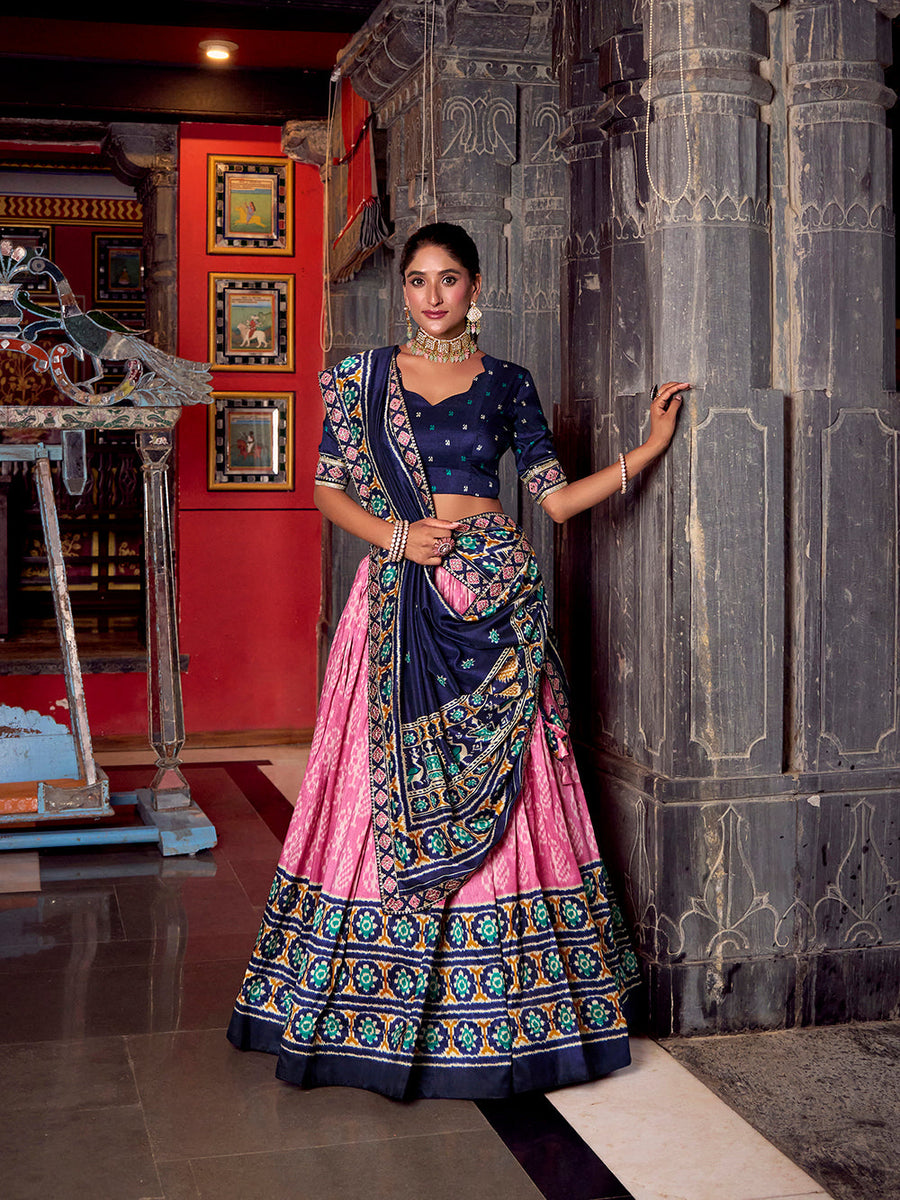Light pink ikat patola print lehenga choli set